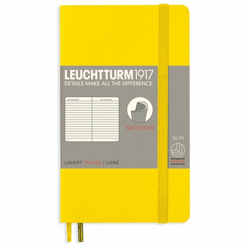 Записная книжка нелинованная Leuchtturm Pocket A6 123 стр, мягкая обложка лимонная