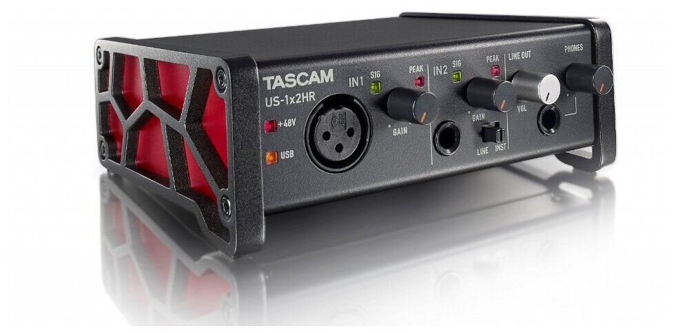 Tascam US-1x2HR USB аудио интерфейс (1 вход микрофонный, 1 вход линейный, 2 выхода) Ultra-HDDA mic-preamp 24bit/192kHz