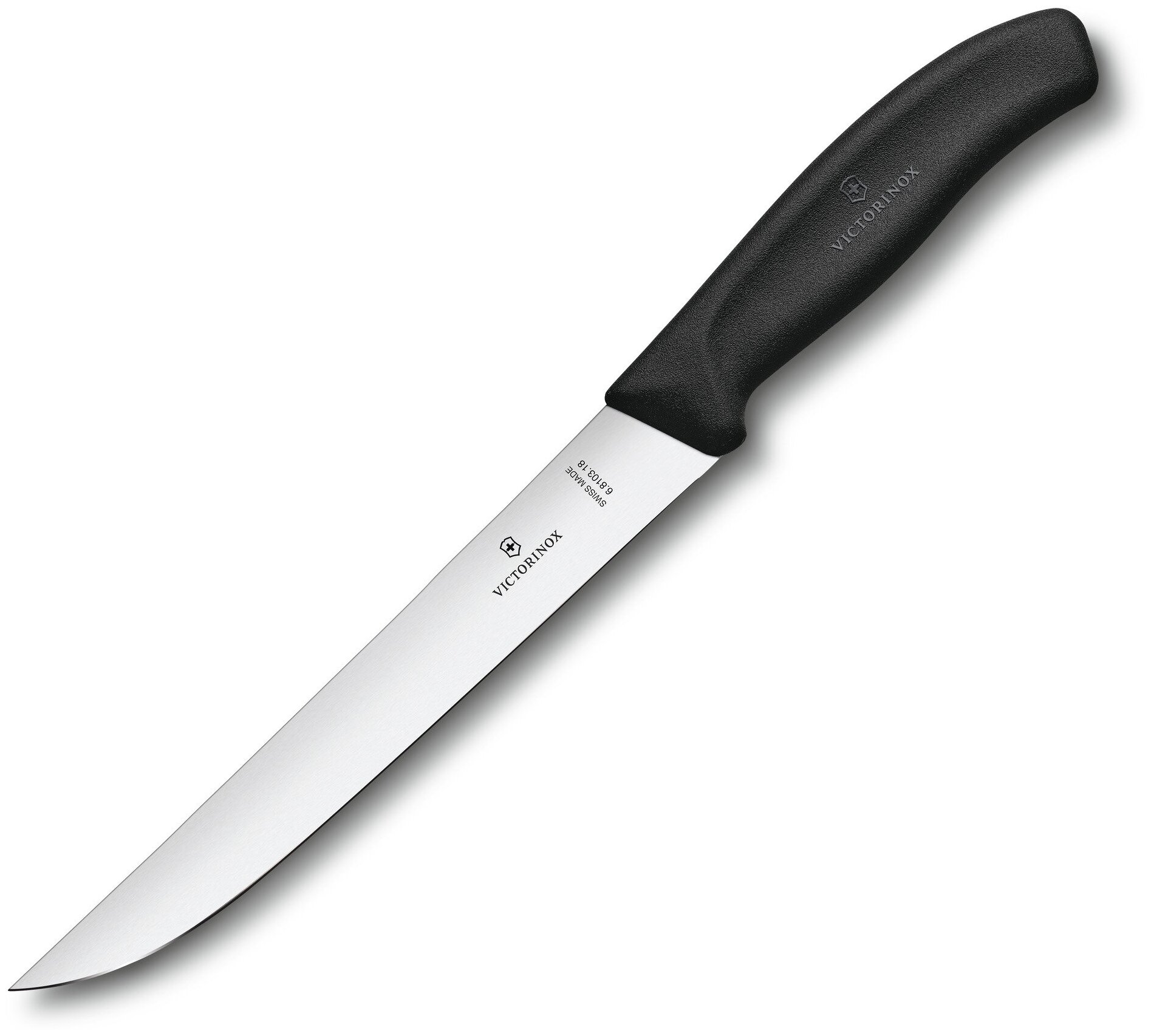 Нож разделочный VICTORINOX Swiss Classic, с узким прямым лезвием 18 см, черный, в блистере 6.8103.18B