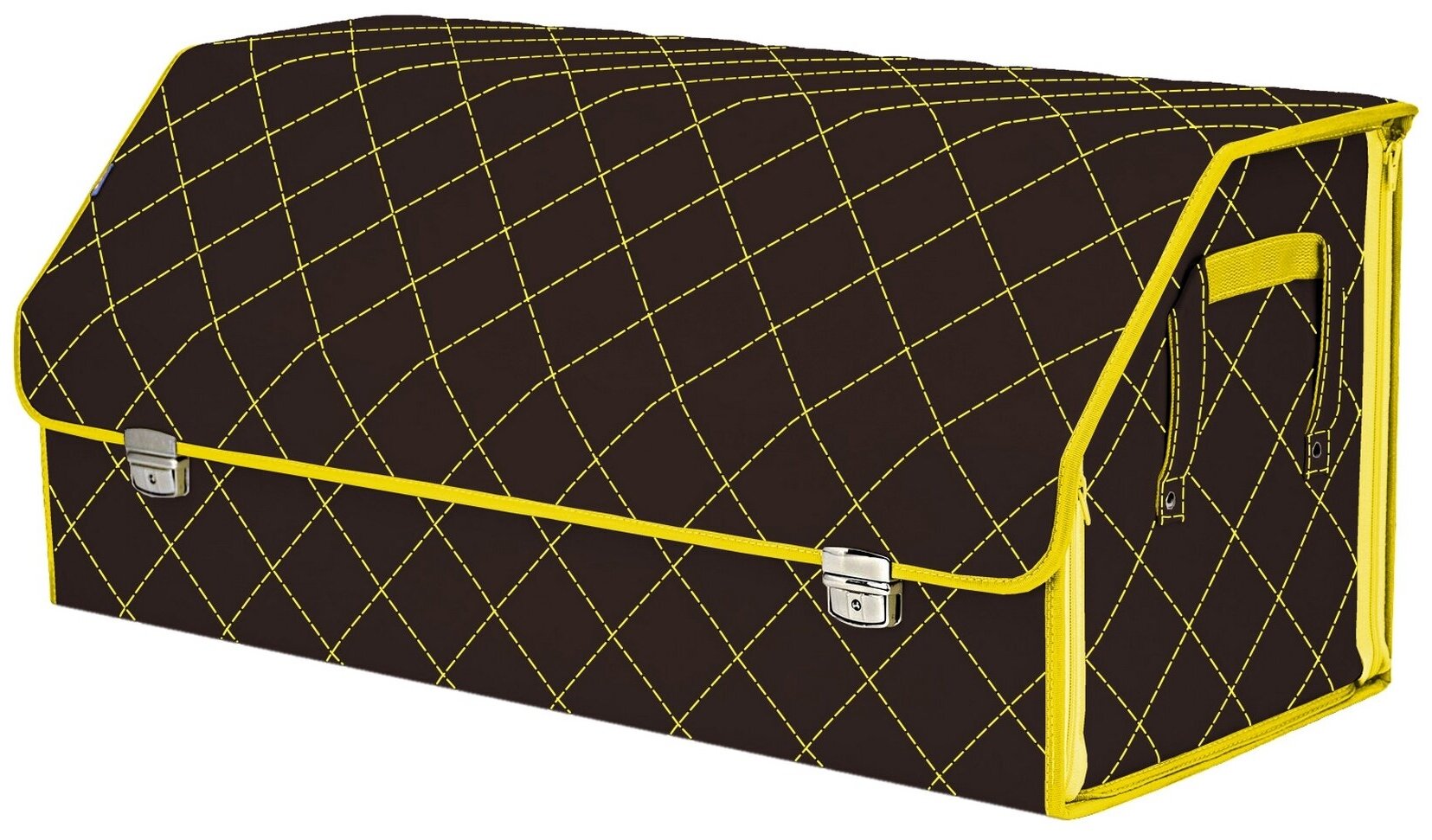 Органайзер-саквояж в багажник "Союз Премиум" (размер XXL). Цвет: коричневый с желтой прострочкой Ромб.