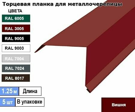 Торцевая планка для металлочерепицы 1.25м (5шт) Ral 3005 ( Вишня )