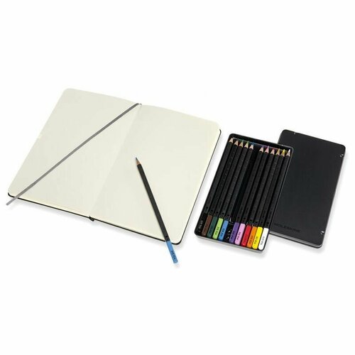 Набор Moleskine Art Collection блокнот для рисования 13х21см нелинованный черный/ акварельные карандаши