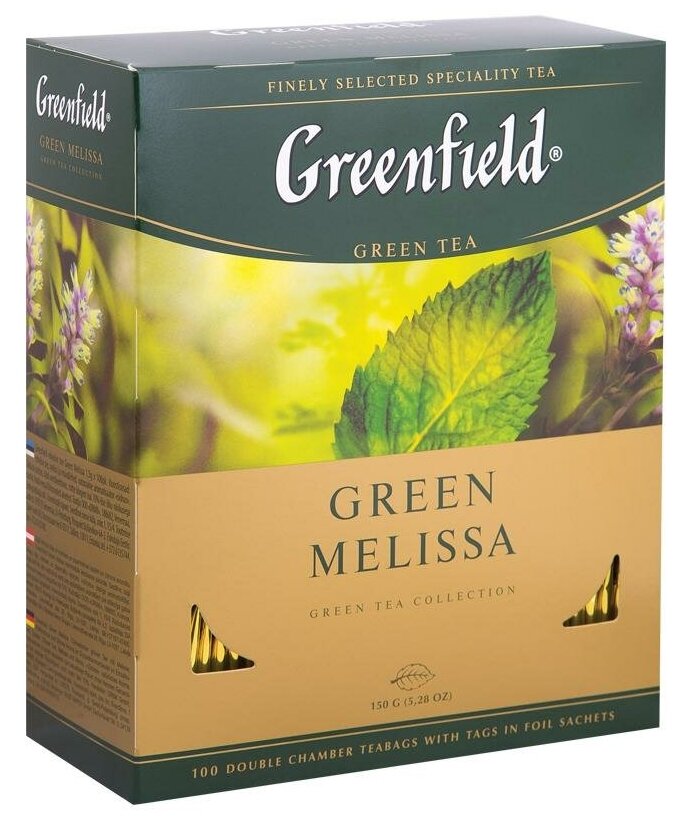 Чай Greenfield Green Melissa зеленый мелисса 100пак. карт/уп. (0879-09) - фото №6