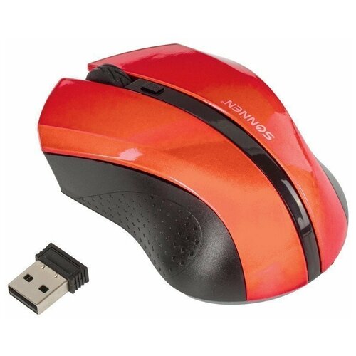 Мышь беспроводная SONNEN WM-250R, USB, 1600 dpi, 3 кнопки + 1 колесо-кнопка, оптическая, красная, 512643 (цена за 1 шт)