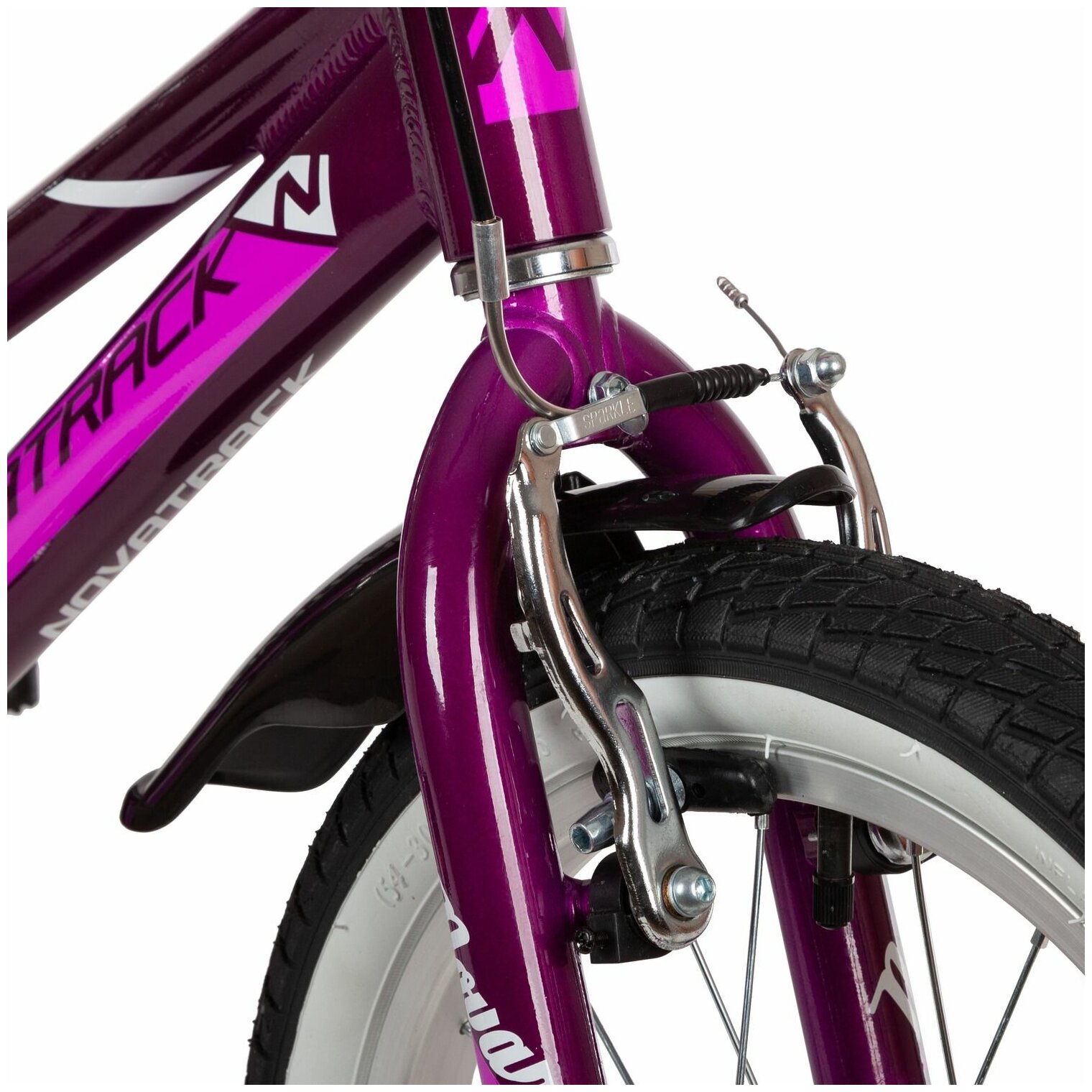 Велосипед NOVATRACK NOVARA 16" (2022) (Велосипед NOVATRACK 16" NOVARA алюм, фиолетовый, пер. руч, зад. нож. тормоз, короткие крылья, полная)