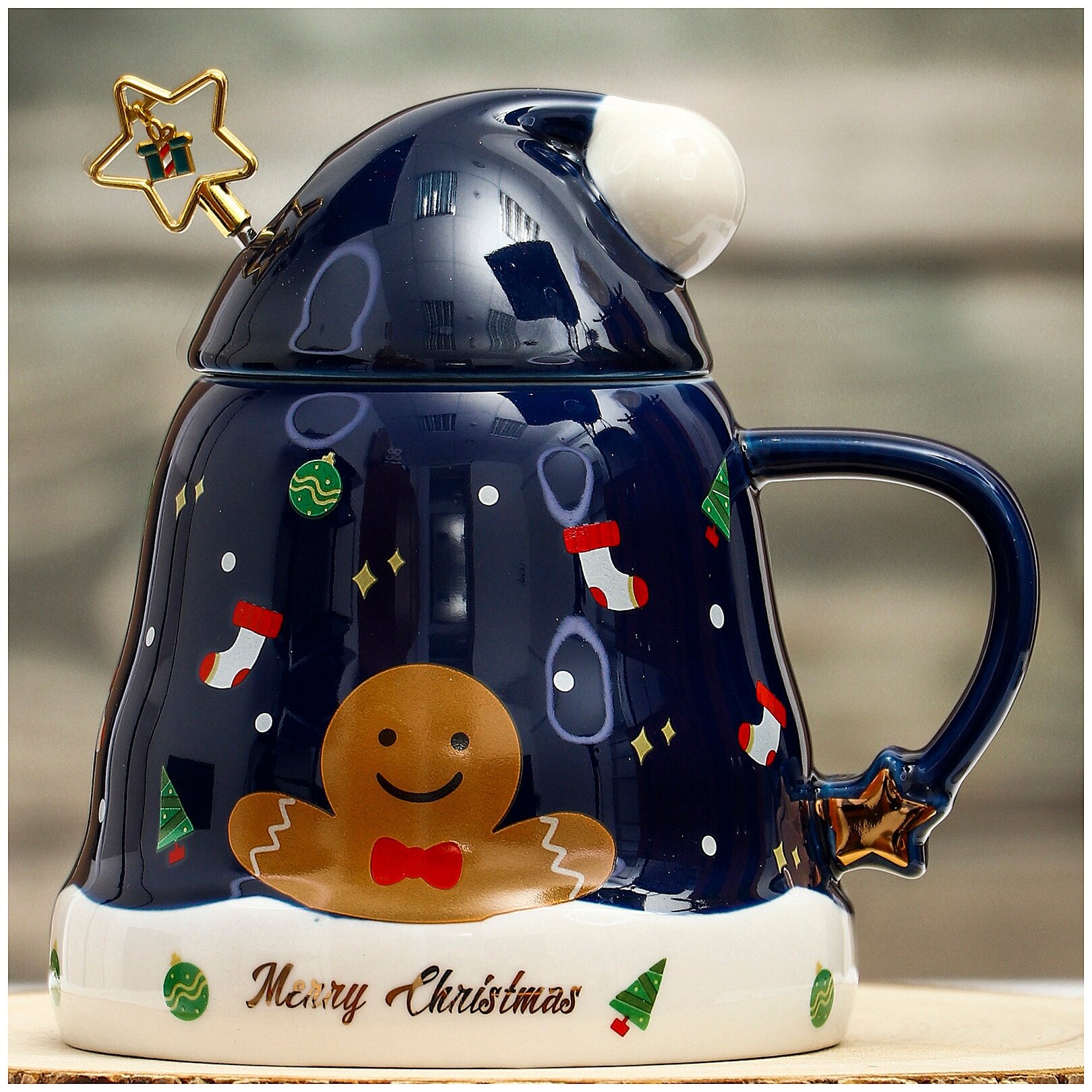 фото Кружка Новогодняя звезда / Волшебство в новый год / Новогоднее настроение с крышкой и ложкой