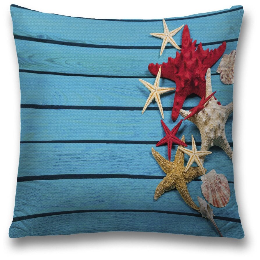 Наволочка декоративная на молнии, чехол на подушку JoyArty "Морские звезды на досках" 45х45 см