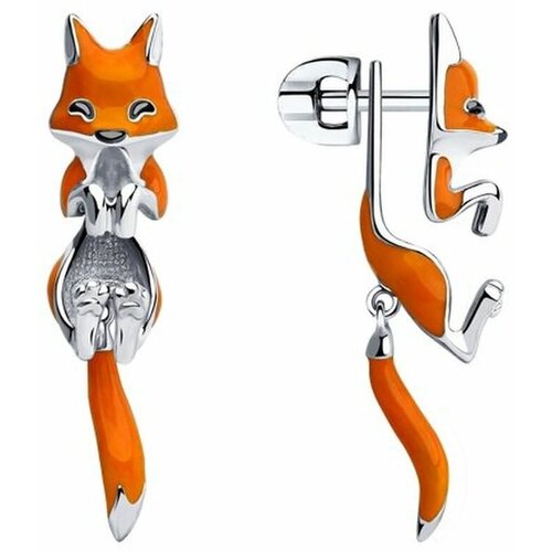 Серьги The Jeweller серебро 925 проба родирование эмаль оранжевый 4773₽