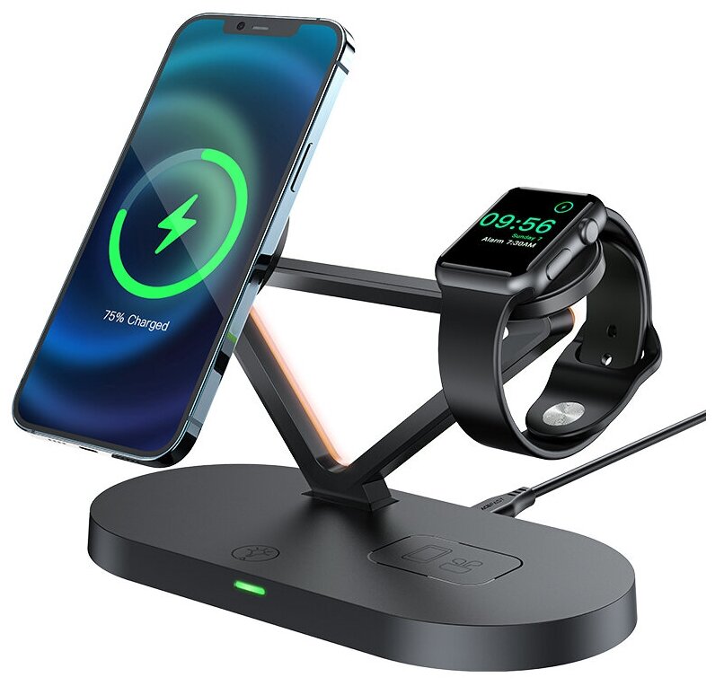 Беспроводное зарядное устройство Acefast E9 15W Qi Wireless Charger for iPhone (with MagSafe) / Apple Watch / Apple AirPods чёрное (AF-E9-BK)