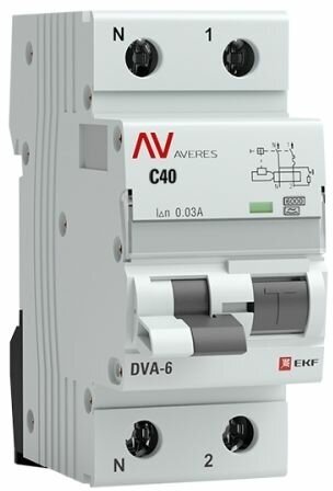 EKF Averes DVA-6 Диф. Автомат (C) 1P+N 40А/30мА тип А 6кА, rcbo6-1pn-40C-30-a-av
