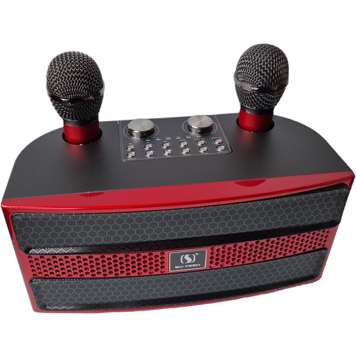 Колонка bluetooth музыкальная / колонка караоке с двумя беспроводными микрофонами MAXI SU Black - красная