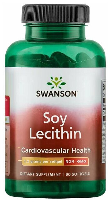 Соевый лецитин 1200мг Swanson 90 капсул / Без ГМО / Для сердца мозга обмена веществ печени