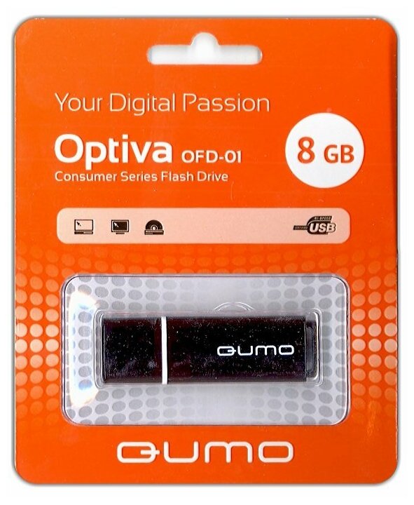 Флешка Qumo Optiva 01 8 Гб usb 2.0 Flash Drive - чёрная