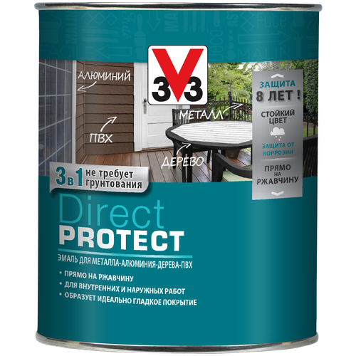 V33 DIRECT PROTECT эмаль прямо на ржавчину, защита 8 лет, полуглянцевая, коричневая (2,5л)