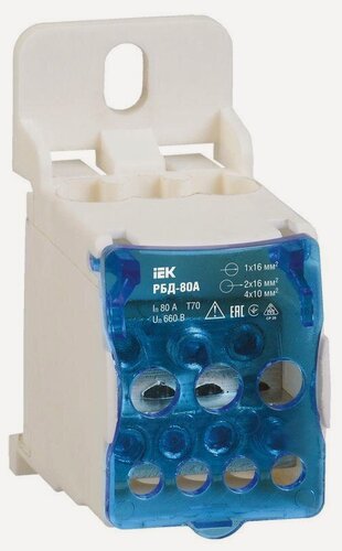Изображение товара Блок распределительный на DIN-рейку РБД-80А, IEK RBD-80 (6 шт.)