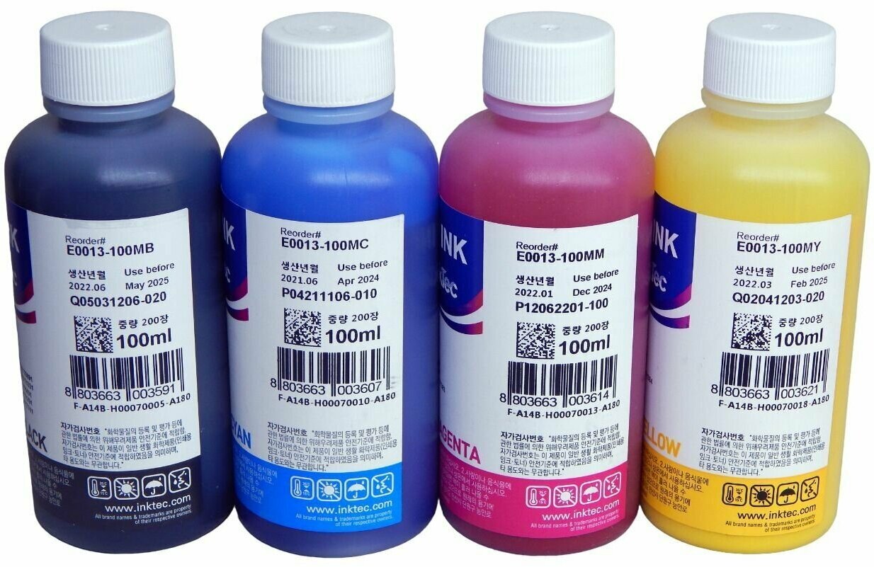 Комплект пигментных чернил InkTec Набор 4 цвета по 100мл серия E0013