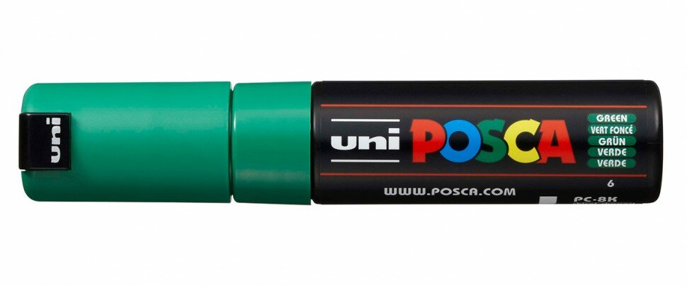 Маркер UNI POSCA PC-8K, зелёный, до 8.0 мм, скошенный наконечник