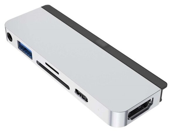 USB хаб Hyper HyperDrive 6-in-1 USB-C Hub для iPad Pro. Порты: HDMI 4K60Hz, USB-C 5Gbps 60W, MicroSD UHS-I 104MB/s, SD UHS-I 104MB/s, USB-A 5Gbps, 3.5mm Audio Jack. Цвет: серебряный.