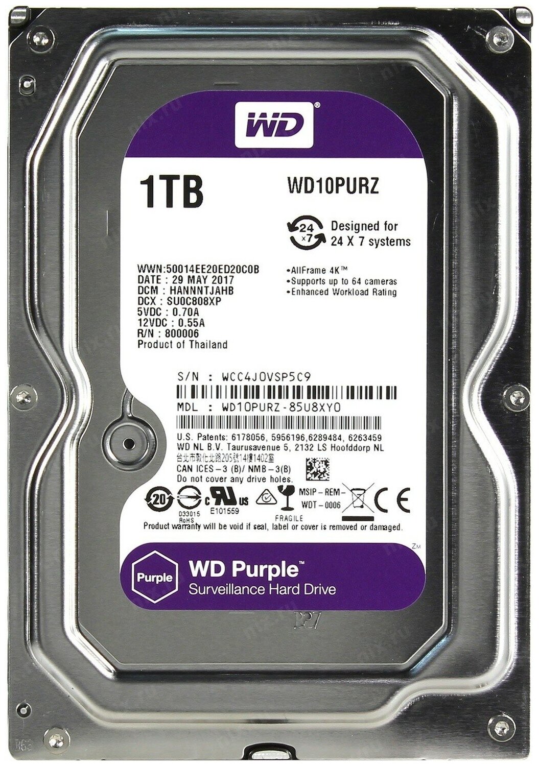 1 ТБ Внутренний жесткий диск WD Purple (WD10PURZ)