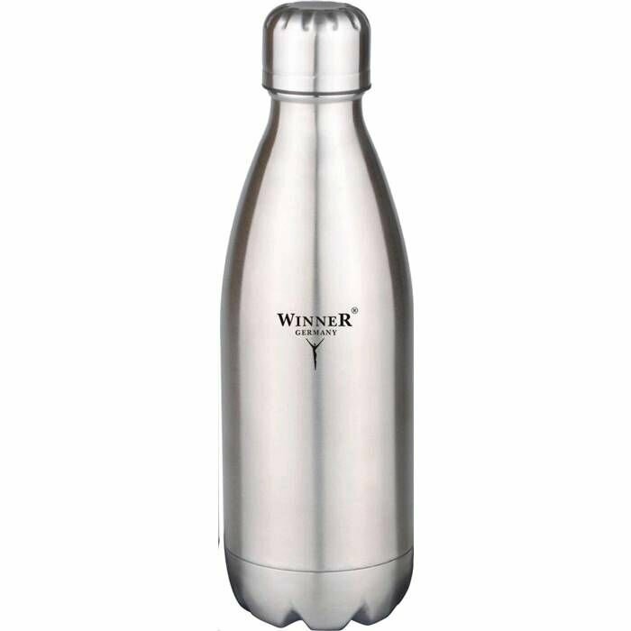 Термос-бутылка "Winner", объем 1000 мл, двойные стенки, серебряный, нержавеющая сталь, крышка с винтовой пробкой - фотография № 1