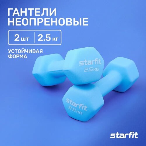 Гантель неопреновая STARFIT DB-201 2,5 кг, синий пастель, пара гантели dfc гексагональные 2 шт по 15 кг