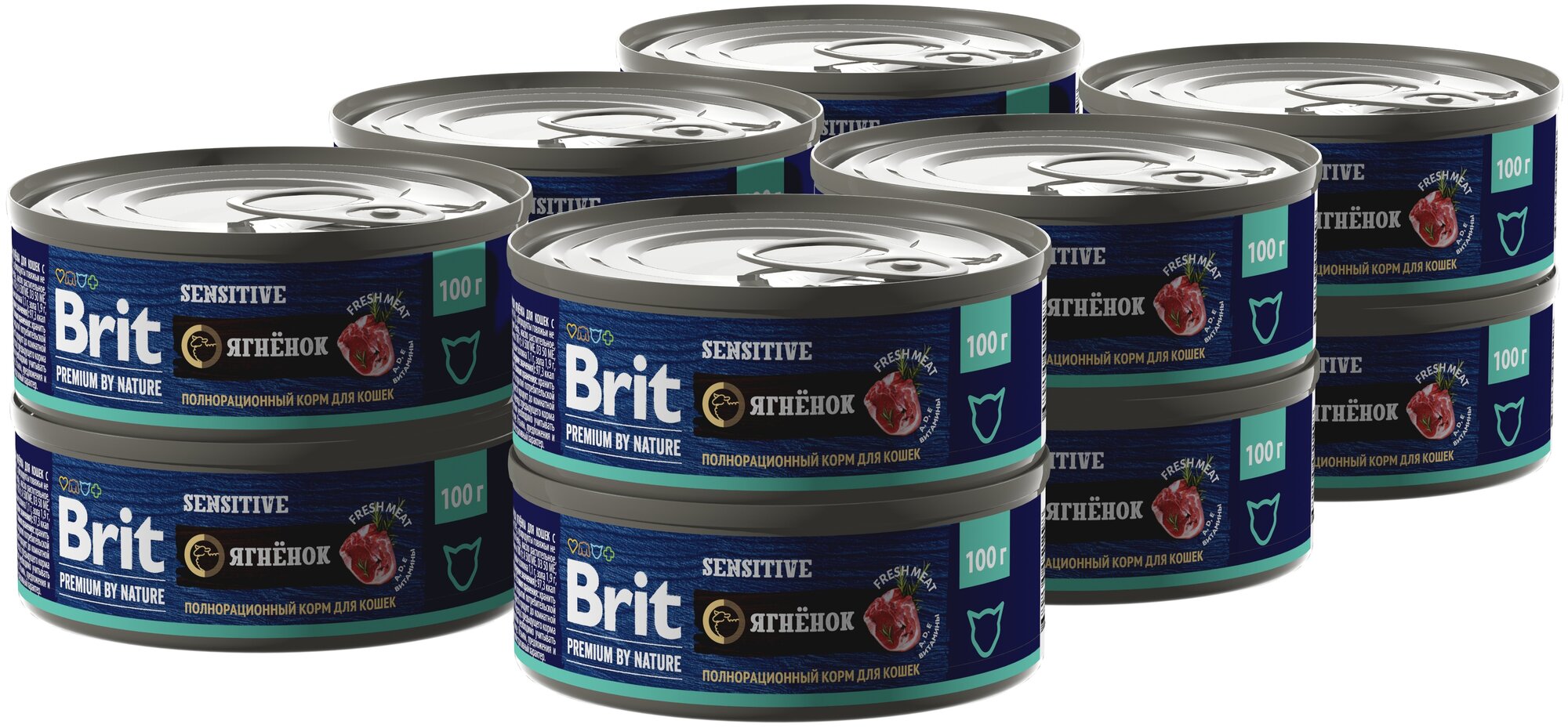 Консервы Brit Premium by Nature с мясом ягнёнка для кошек с чувствительным пищеварением 12 шт х 100гр