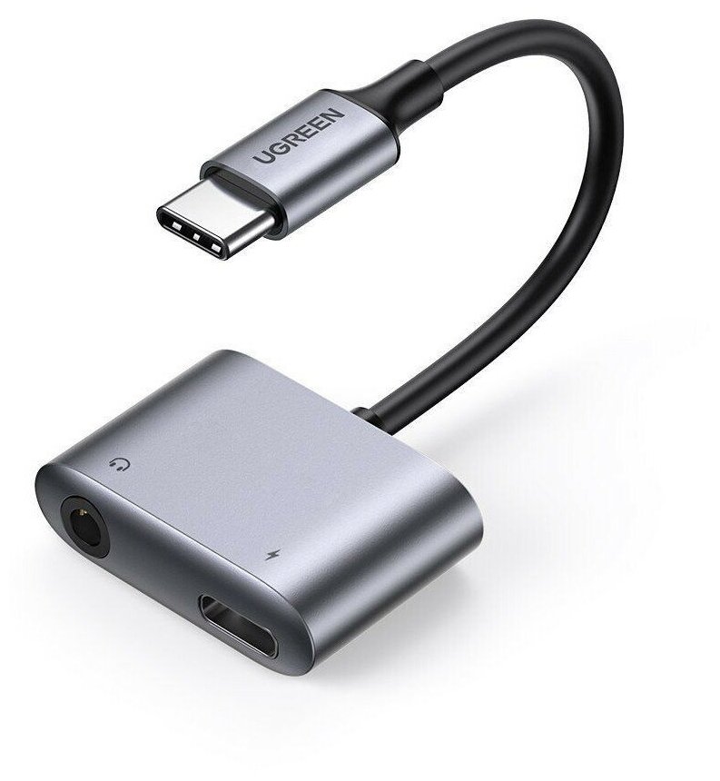 Адаптер UGREEN 60164 USB-C to 3.5mm audio with PD, серый