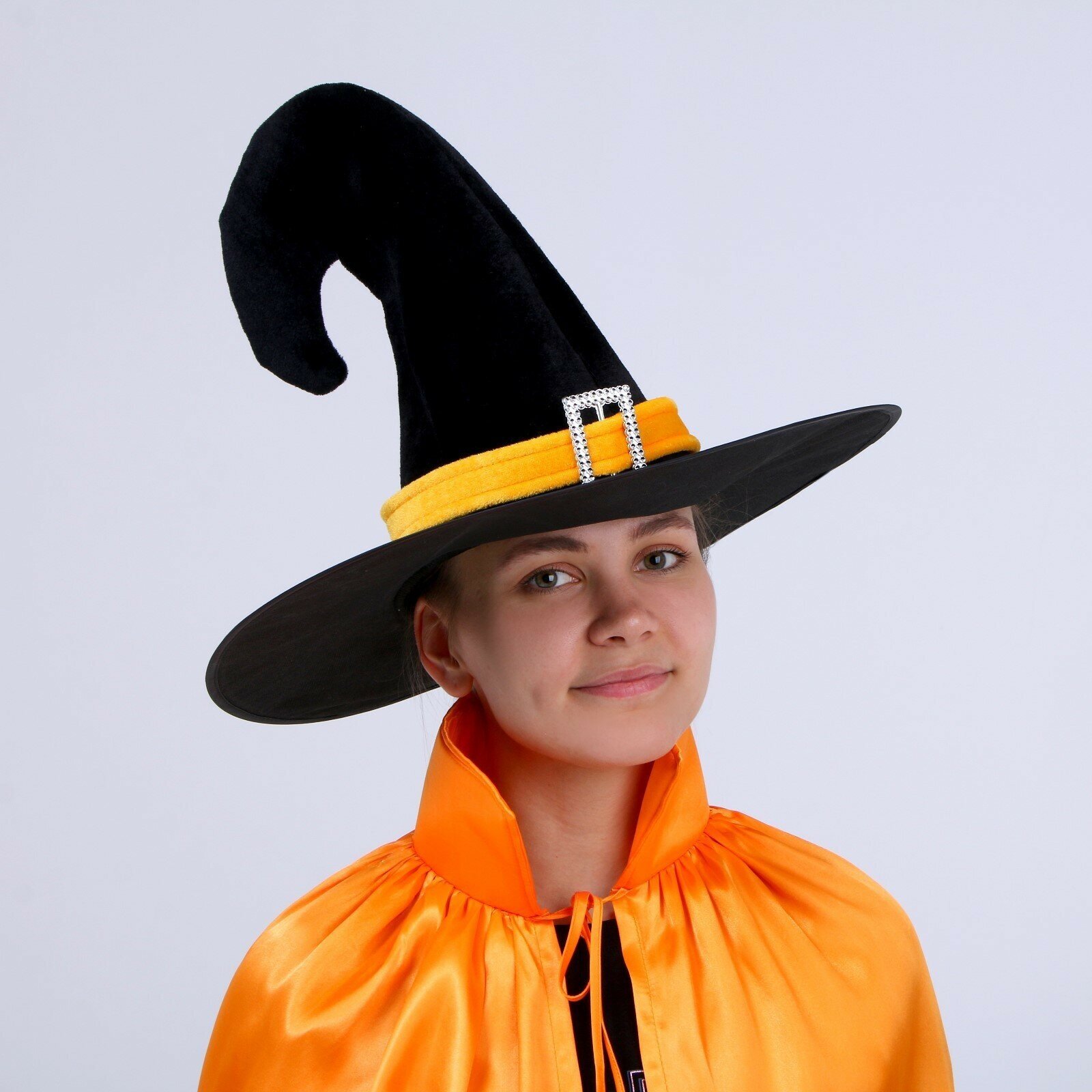 Карнавальный костюм"Маг"шляпа, плащ с воротником оранжевый дл 120см - фотография № 4