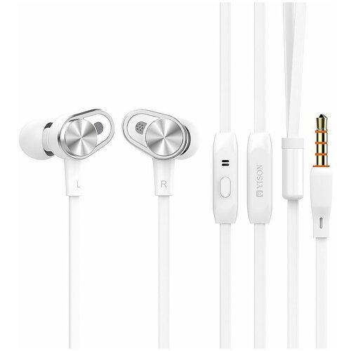 Наушники вакуумные AUX разъём с МК и рег громкости длина 12м Yison CX620 White 39900₽