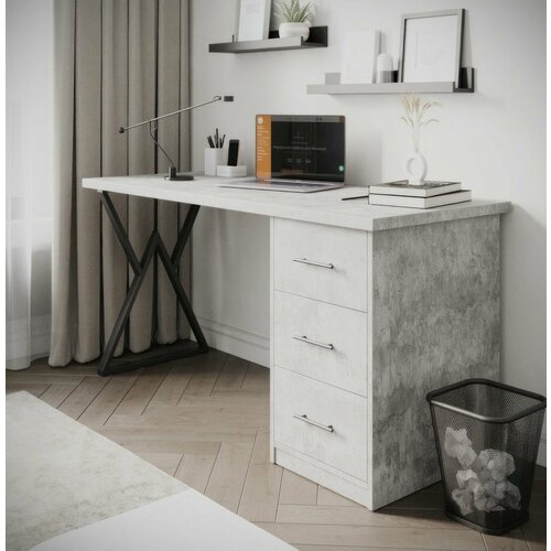 Письменный стол Лофт-2 с ящиками / Цемент Светлый / 1500х750х600
