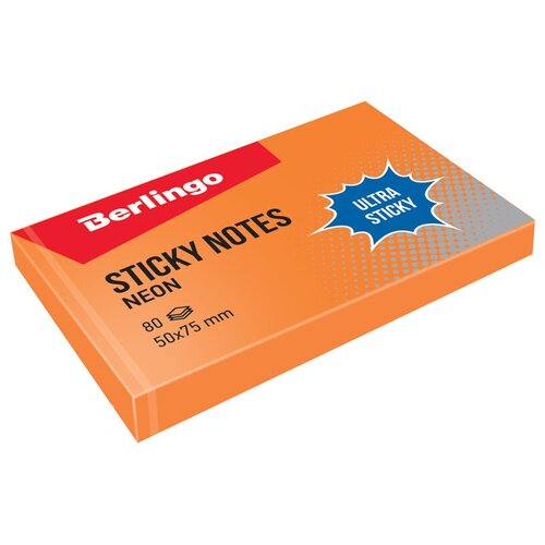 Berlingo Самоклеящийся блок Berlingo Ultra Sticky, 50*75мм, 80л, оранжевый неон, 12 шт.