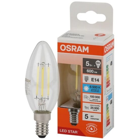 Светодиодная лампа Ledvance-osram Osram LED STAR CL B60 5W/865 220-240V FIL CL E14 600lm