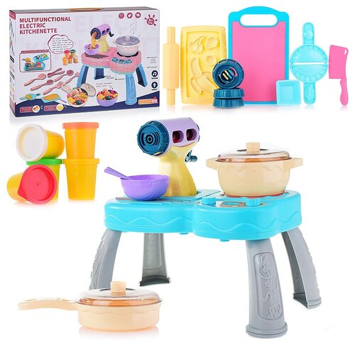 Кухня игрушечная с плитой, игрушечной мясорубкой, посудой и мягким пластилином / Игровой детский набор Oubaoloon 9912A 