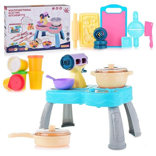 Кухня игрушечная с плитой, игрушечной мясорубкой, посудой и мягким пластилином / Игровой детский набор Oubaoloon 9912A Кухняв коробке