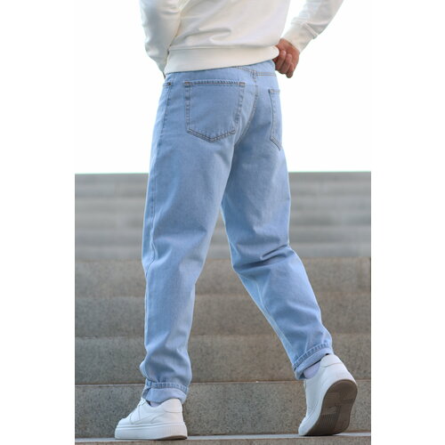 Джинсы бананы , свободный силуэт, средняя посадка, размер 38, голубой