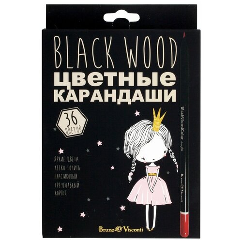 Цветные карандаши 18 цветов Bruno Visconti BlackWoodColor Принцесса карандаши brunovisconti цветные 12 цветов 4 вида blackwoodcolor арт 30 0097 упаковка в ассортименте