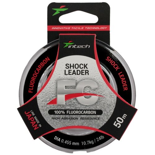 Леска Intech FC SHOCK LEADER 50м 0.455мм 10.7кг 24Lb, флюорокарбон леска флюорокарбон для рыбалки intech fc shock leader 0 278мм 10м clear