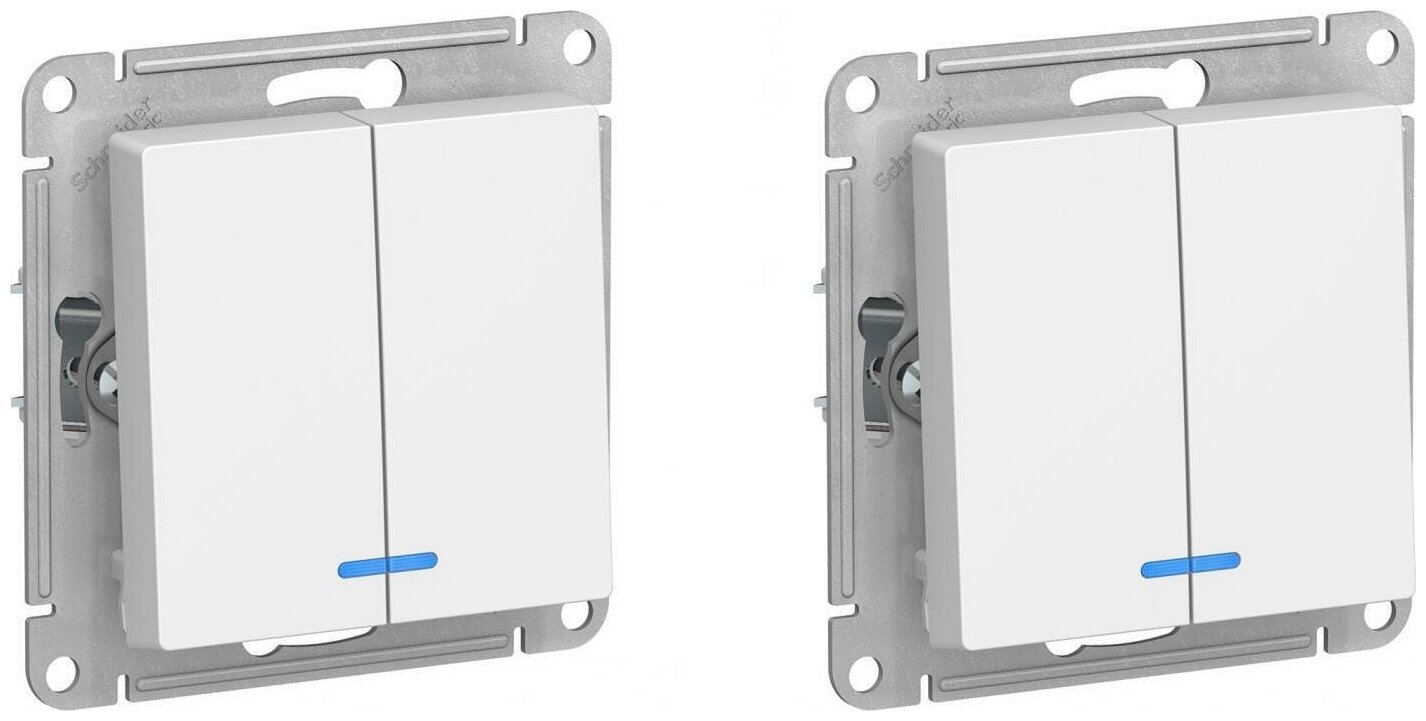 Механизм выключателя Schneider Electric AtlasDesign двухклавишный с подсветкой белый (комплект из 2 шт)