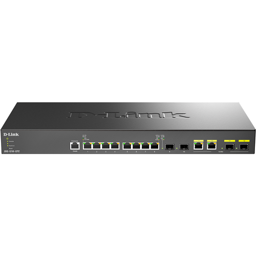 D-Link DXS-1210-12TC/B1A, PROJ L2+ Smart Switch with 8 10GBase-T ports and 2 10GBase-T/SFP+ combo-ports and 2 10GBase-X SFP+ ports.16K Mac address, 24 коммутатор d link dgs 1210 10mp f1a proj l2 smart switch with 8 10 100 1000base t ports and 2 100 1000base x sfp ports 8 p