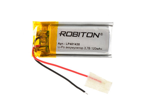 Литий-полимерный аккумулятор Robiton LP401430 120 мАч 3,7 В, с платой защиты, размеры 4 x 14x 30 мм