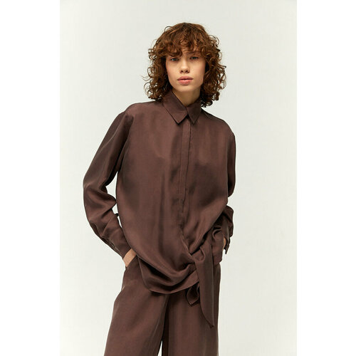 Блуза  FASHION REBELS, повседневный стиль, свободный силуэт, длинный рукав, без карманов, однотонная, размер M, коричневый