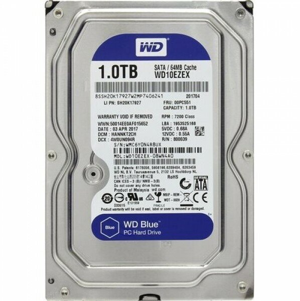 Жесткий диск Western Digital Original SATA-III 1Tb WD10EZEX Caviar Blue (7200rpm) 64Mb 3.5