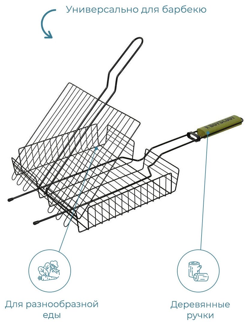 BOYSCOUT Решетка-гриль универсальная с антипригарным покрытием, картонный веер в подарок, 57(+5)x30x25x5,5 cм / 8 - фотография № 1