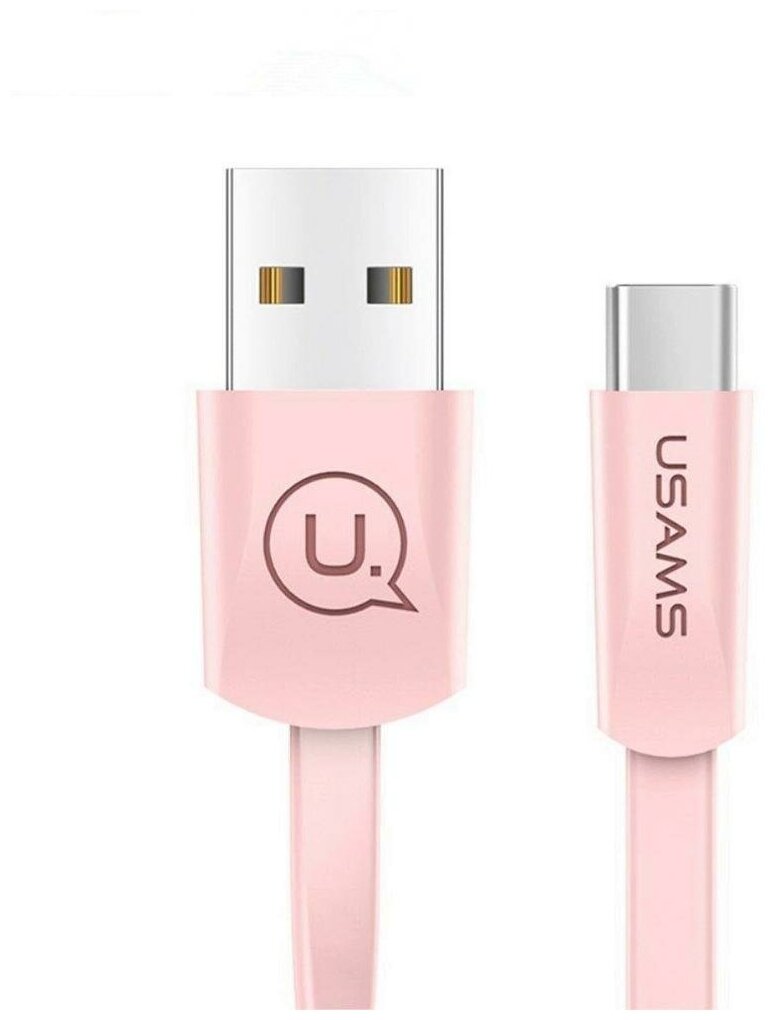 фото USB кабель Usams US-SJ200 U2 USB - Type-C плоский розовый (SJ200TC05)