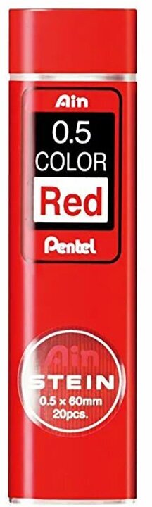 Грифели 20 шт. для карандашей автоматических "Pentel" Ain Stein 0.5 мм в тубе C275-RD красного цвета