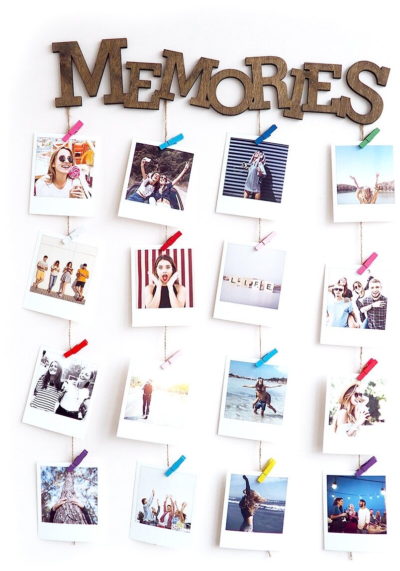 фото Мультирамка Memories на 20 фото, 45 см, коричневый, фоторамка на несколькок фото, фотопанно, держатель для фотографий, Рамка для фото с прищепками