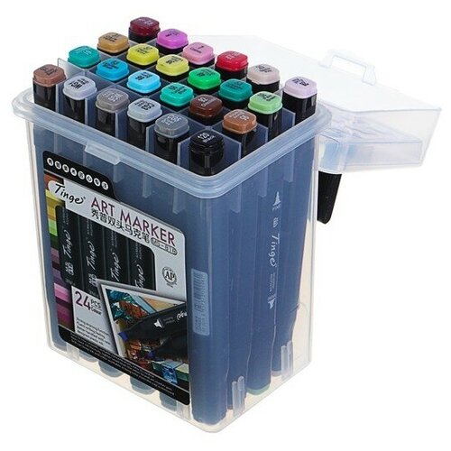 Набор маркеров Superior Tinge, профессиональные, двусторонние, чёрный корпус, 24 шт, 24 цвета, MS-818