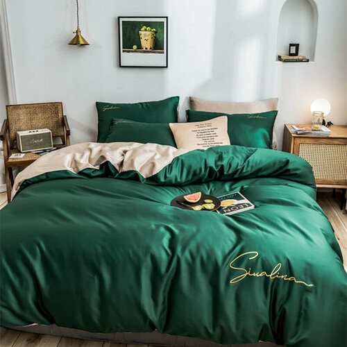 Комплект постельного белья Good Sleep из Сатина Евро Однотонное Хлопок Простыня 220x240 см Зеленый зеленый, зеленый, коричневый, размер евростандарт