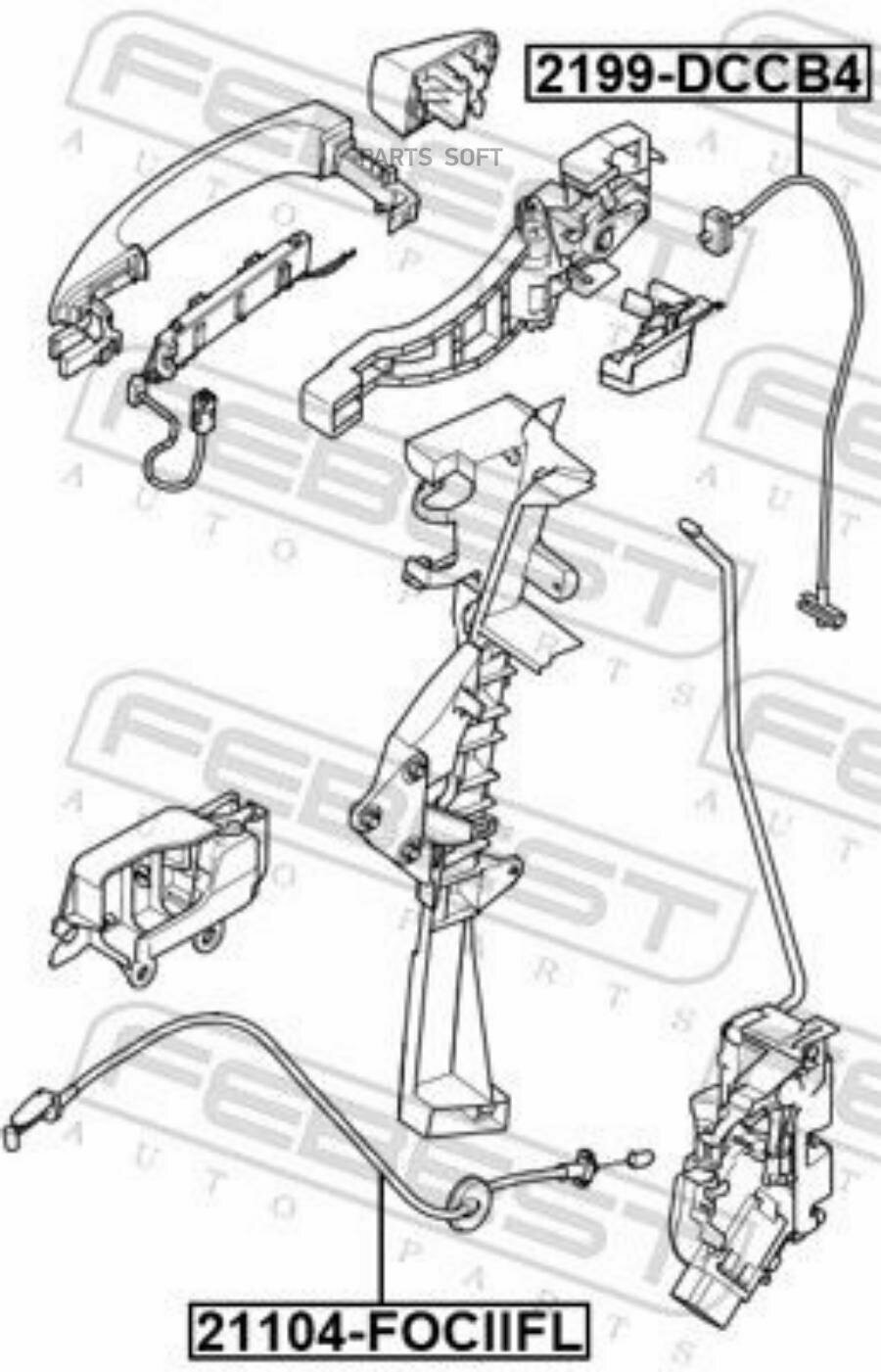 Трос ручки наружной замка двери!\ ford focus ii 04-12