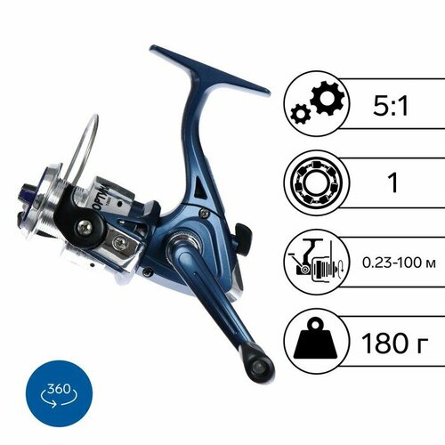 Катушка б/ин Фортуна 1000, 1 подшипник, 5:1, передний фрикцион катушка безынерционная волжанка фортуна 1000 синяя 1000
